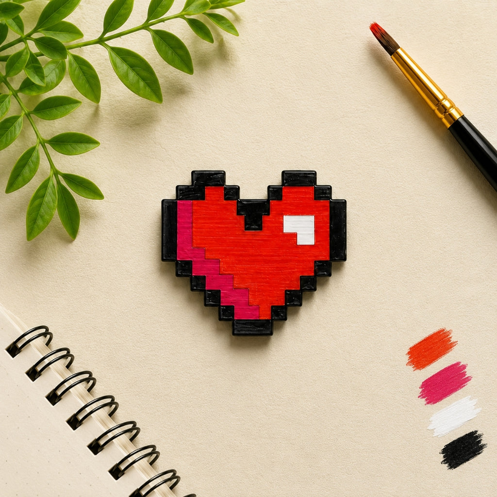 Loope Wooden Pin - Pixelated Heart