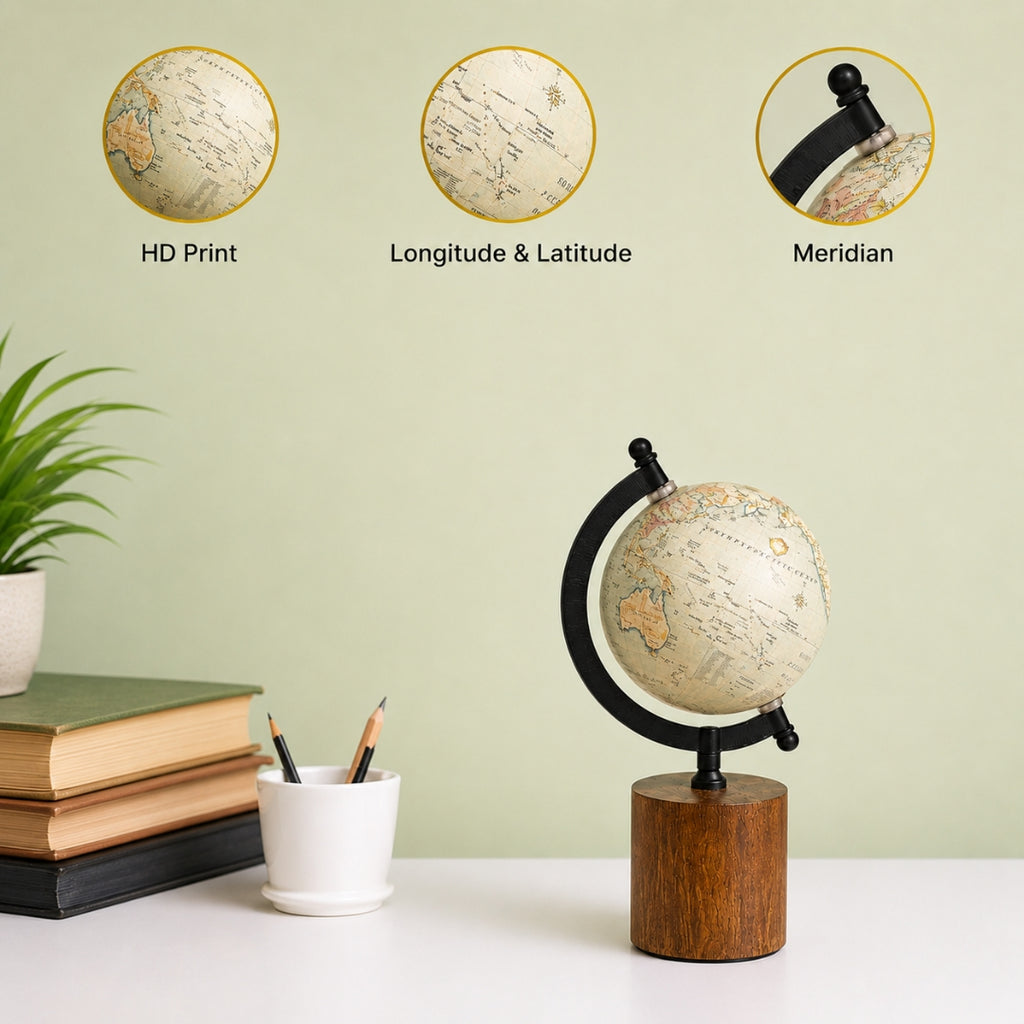 Loope Cylinder Globe Wooden Base
