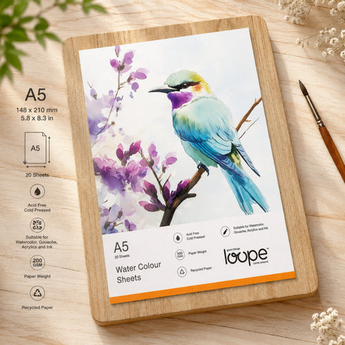 Loope A5 Watercolor Paper Sheets  20 Pack, 200 Gsm, EcoFriendly
