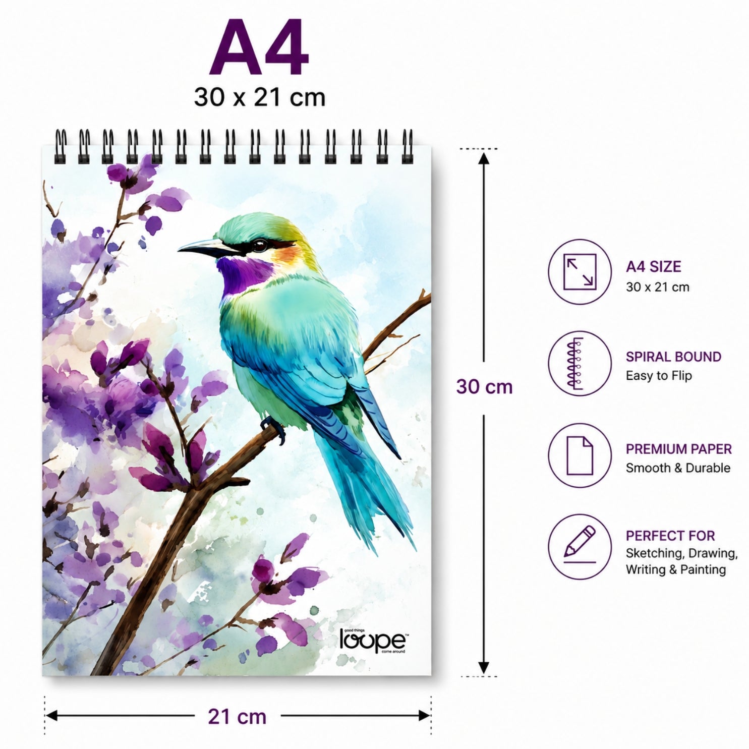 Loope A4 Sketch Pad  50 Sheets With Bird Design | Loope | ST0068200