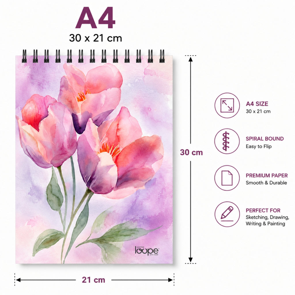 Loope A4 Sketch Pad – 50 Sheets Of Artistic Inspiration With Elegant Floral Cover