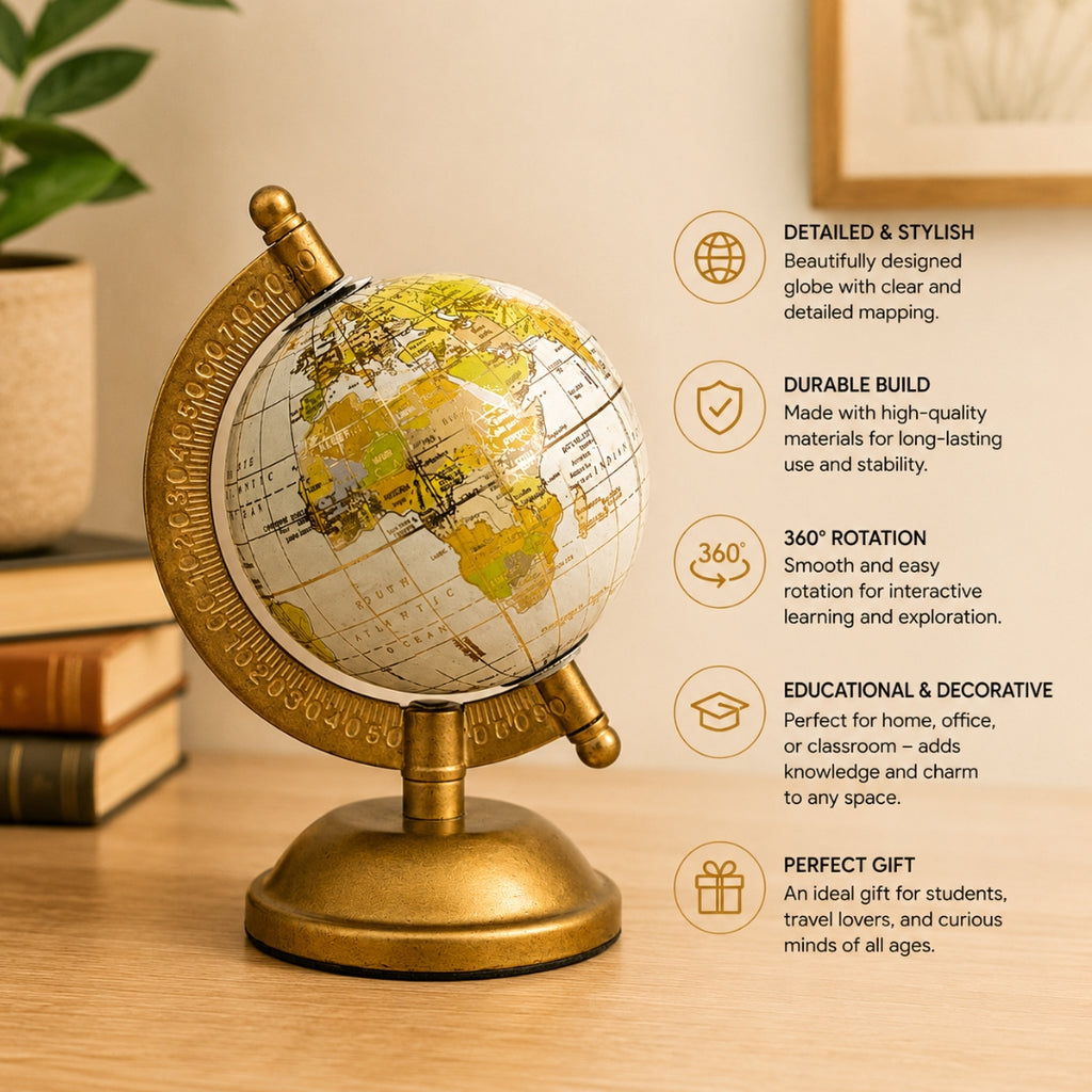 Classic Loope Voyager World Globe With Gold Meridian