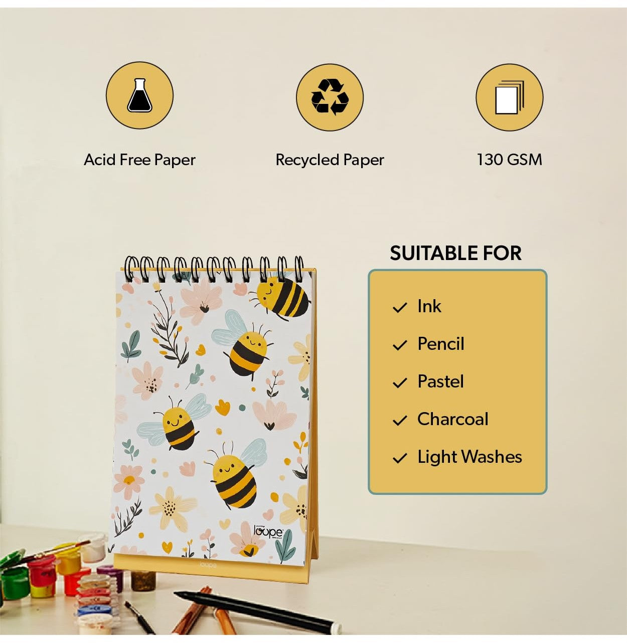 Loope Kids A4 Sketch Pad -BeeThemed | Loope | ST0068553