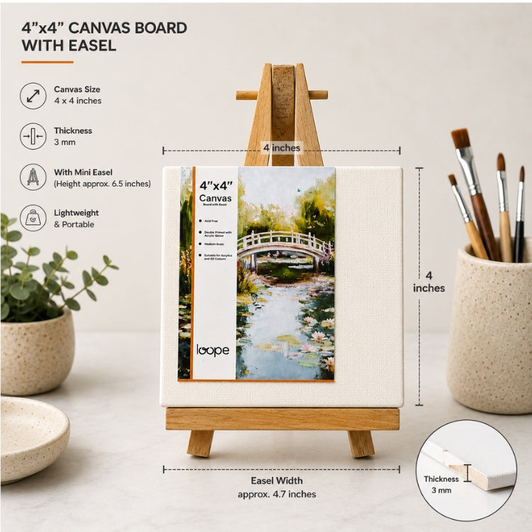Loope Canvas Board With Easel - 4X4 Inches | Loope | ST0069272