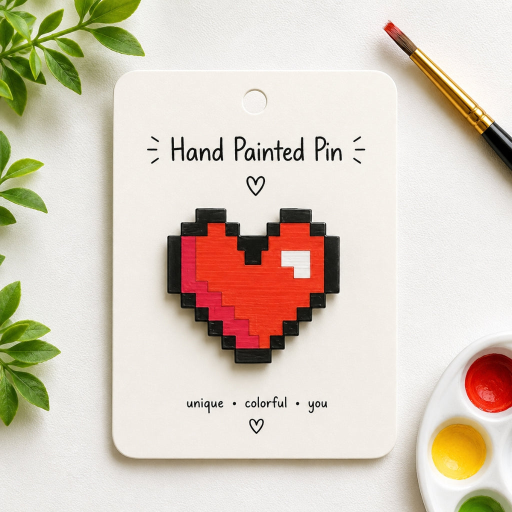 Loope Wooden Pin - Pixelated Heart