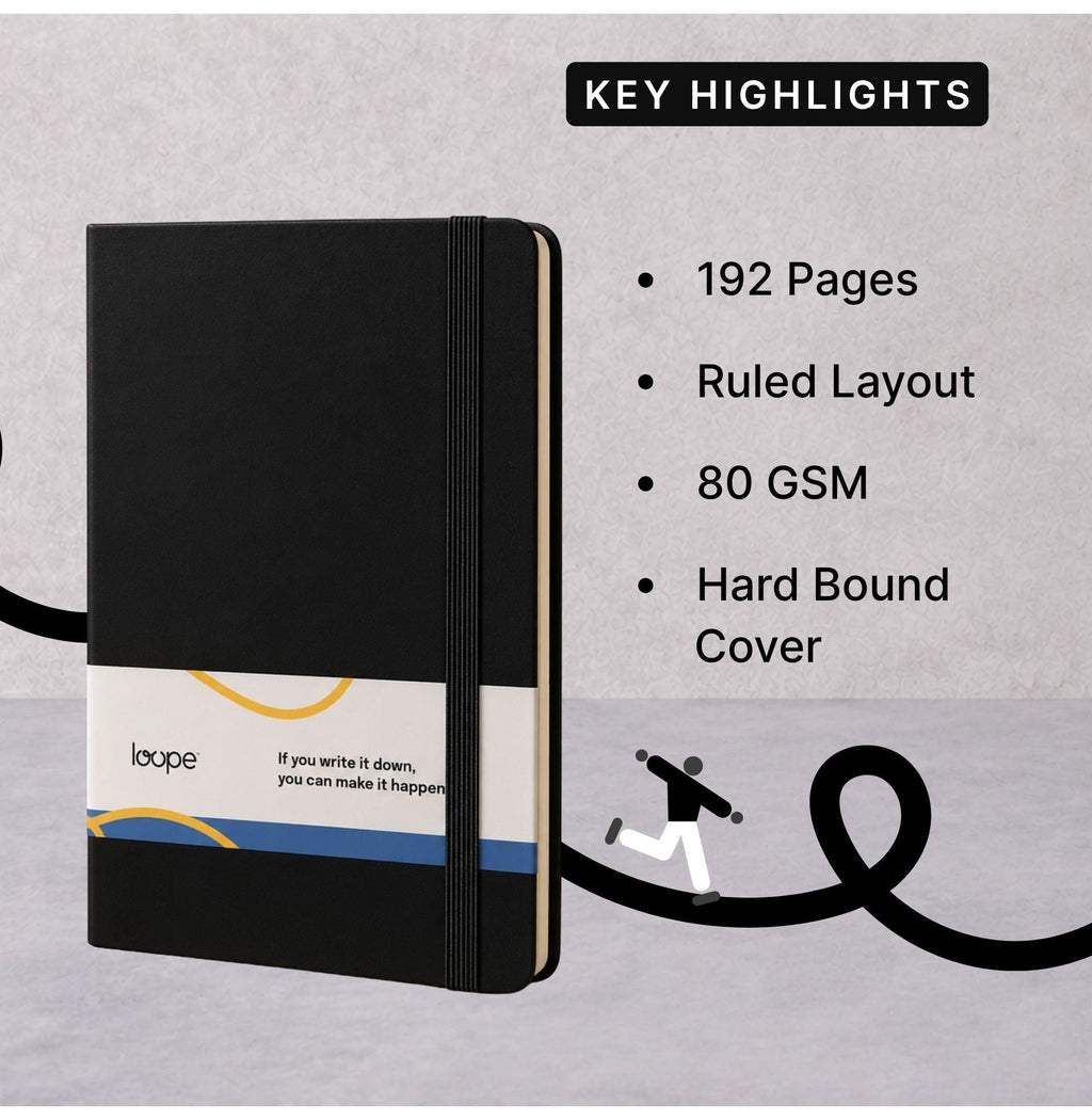 Loope Solid Notebook A6 | Black | 192 Pages | 80 Gsm