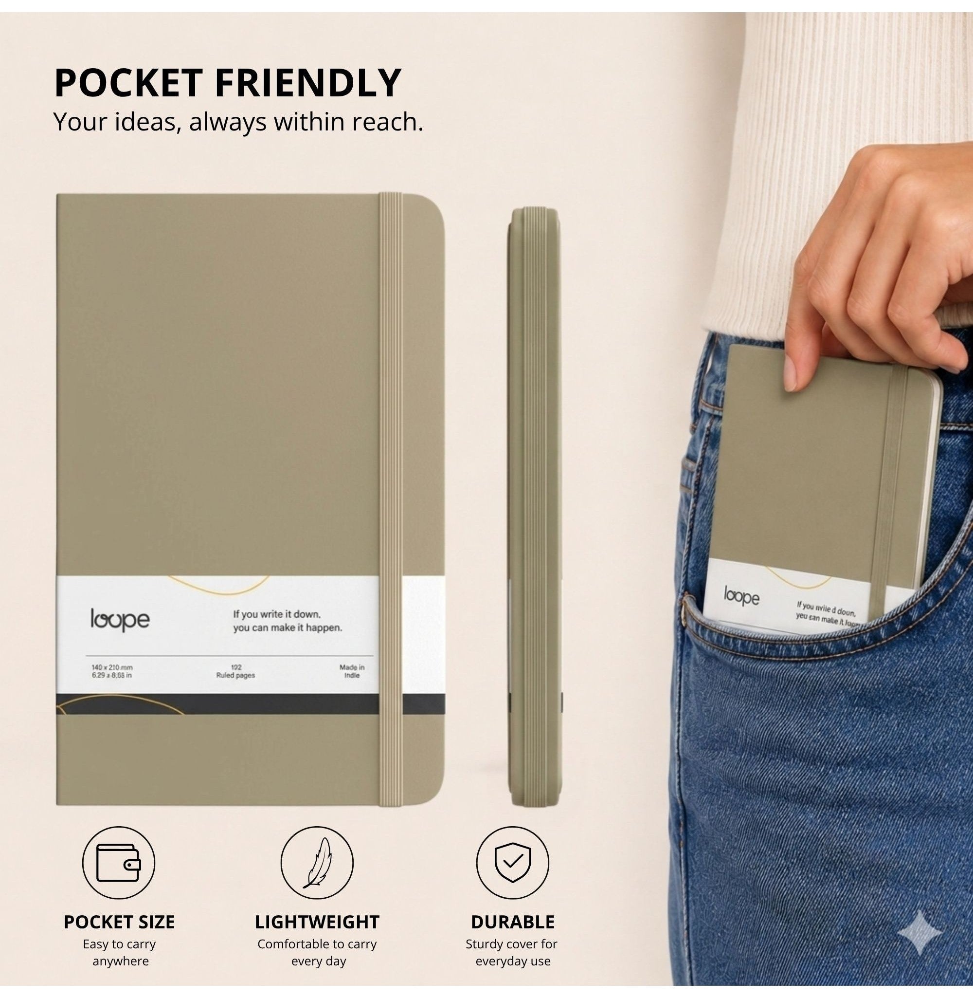 Loope Solid Notebook A6 - Tan | Loope | ST0069265